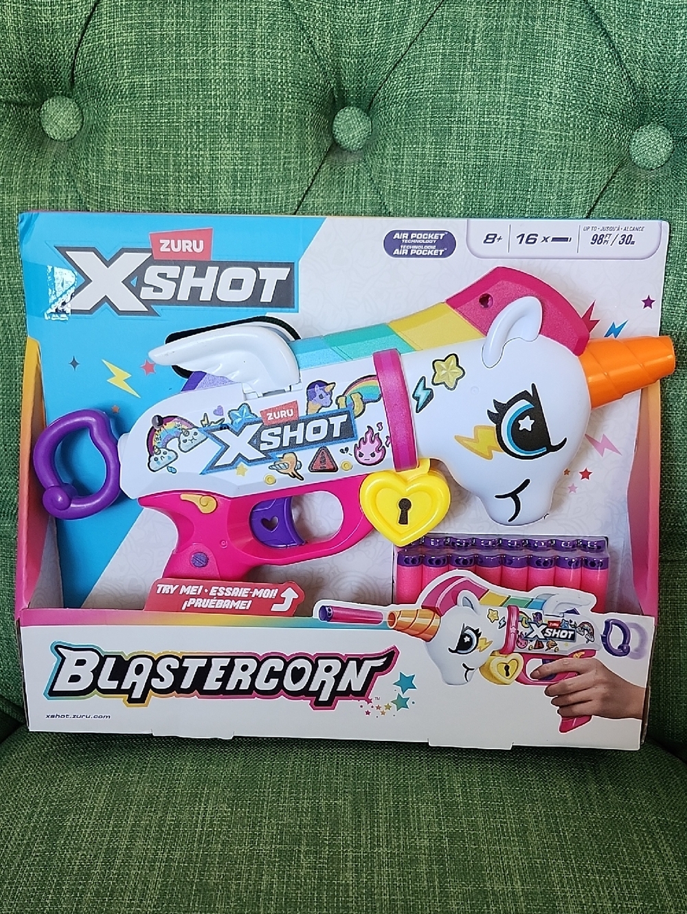 Zuru Xshot Blastercorn Unicorn Kids Foam Dart Blaster Gun - Pink & White